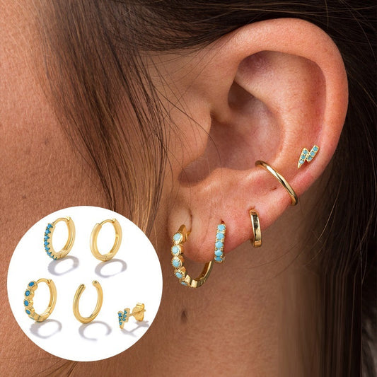Blue Stone Stacking Earrings Set